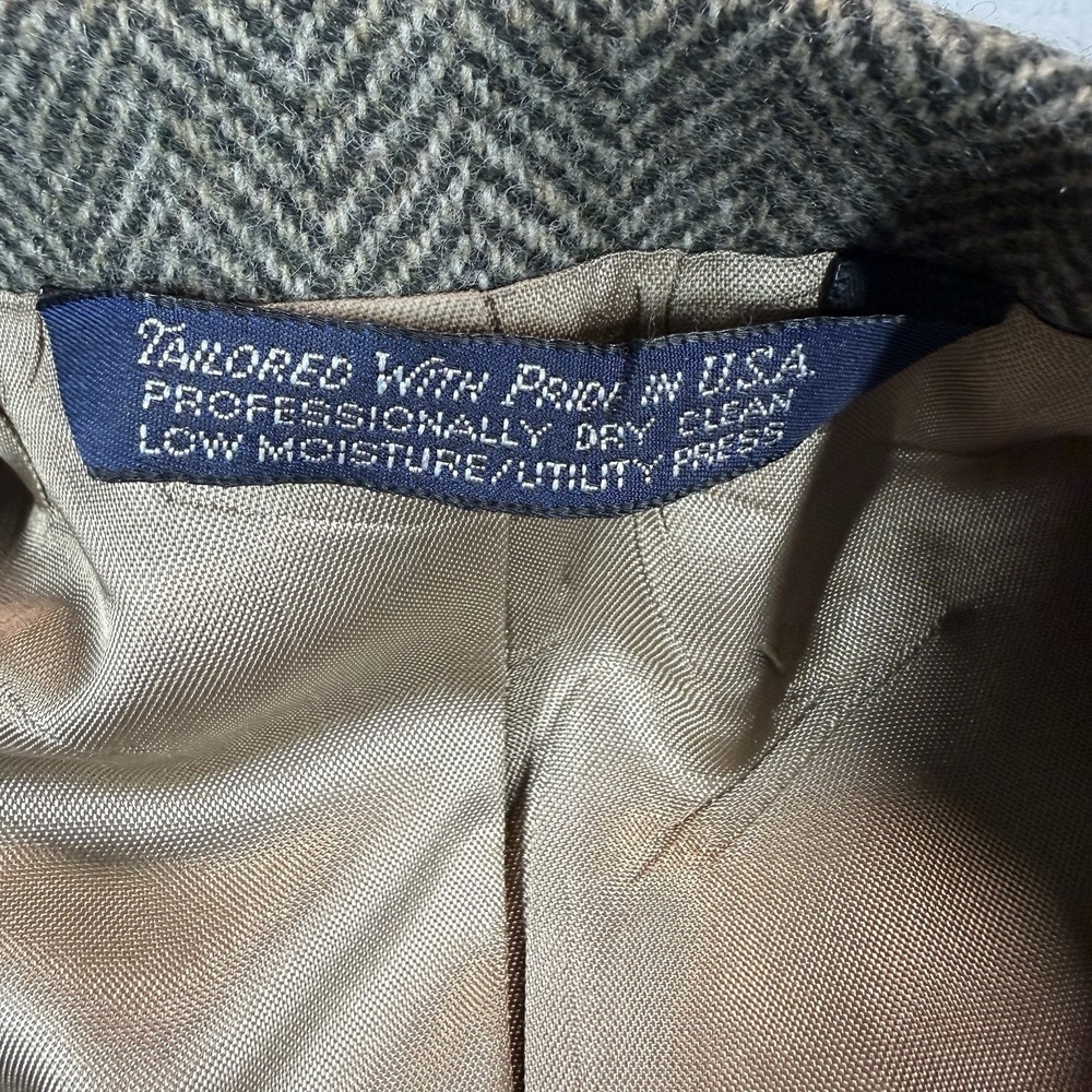 Lands' End Blazer Mens 44L‎ Herringbone Wool Sport Coat USA Made Classic - Picture 15 of 16